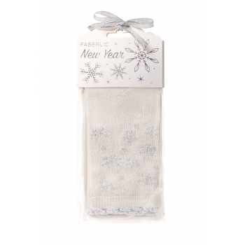 Шкарпетки з вовни в новорічній упаковці «Сніжинки», молочні Faberlic (Фаберлік) 